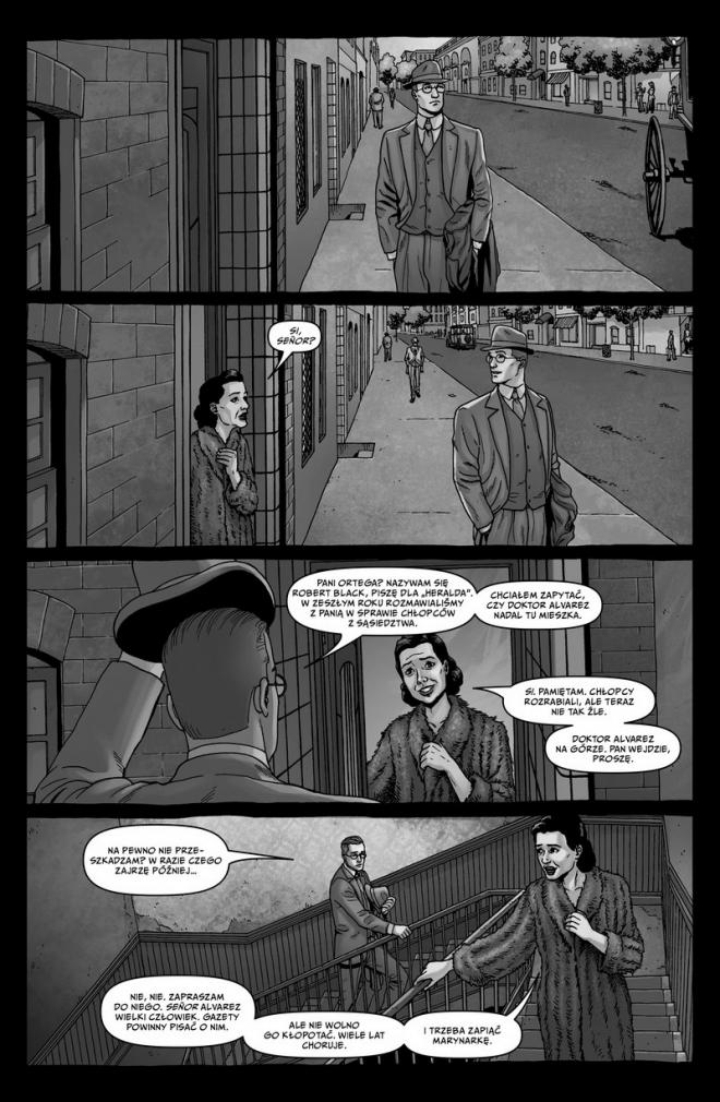 Strona z komiksu "Providence". Kobieta i mężczyzna rozmawiają.