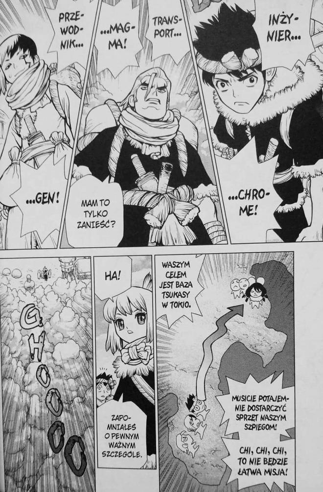 Strona komiksu "Dr. Stone, tomy 7-8". 