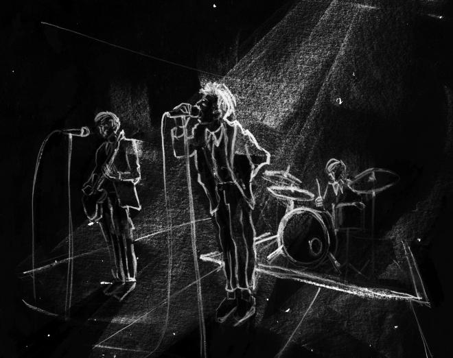 Eurosonic Noorderslag. Rysunek Edyty Krzyżanowskiej występującego zespołu.
