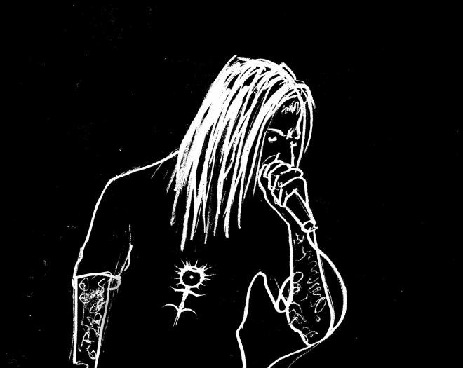 Czarno-biała ilustracja: portret Ghostemane.
